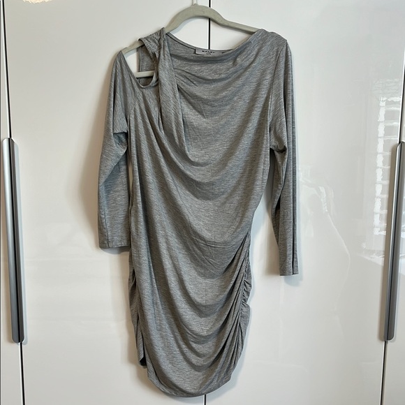 BRIAN BAILEY NWOT Grey Cotton Dress Cut Out Long Sleeve Jersey Fitted, Size XL - Picture 1 of 11
